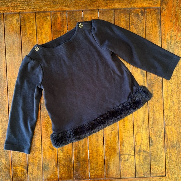 Janie and Jack Girls 4T Black Fur Trim Top - Picture 1 of 7